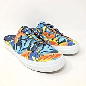 Sperry Top Sider Crest Vibe Mule Womens Sz 10 Navy Tropical Canvas Boat Shoe